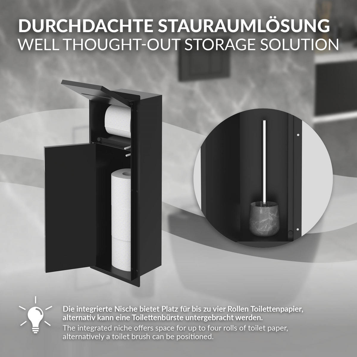 ZAPUŠTĚNÝ skříňkový modul WC z nerezové oceli, černý matný, 60 x 20 x 14 cm - černá, kov (14/60/20cm) - LuxeBath