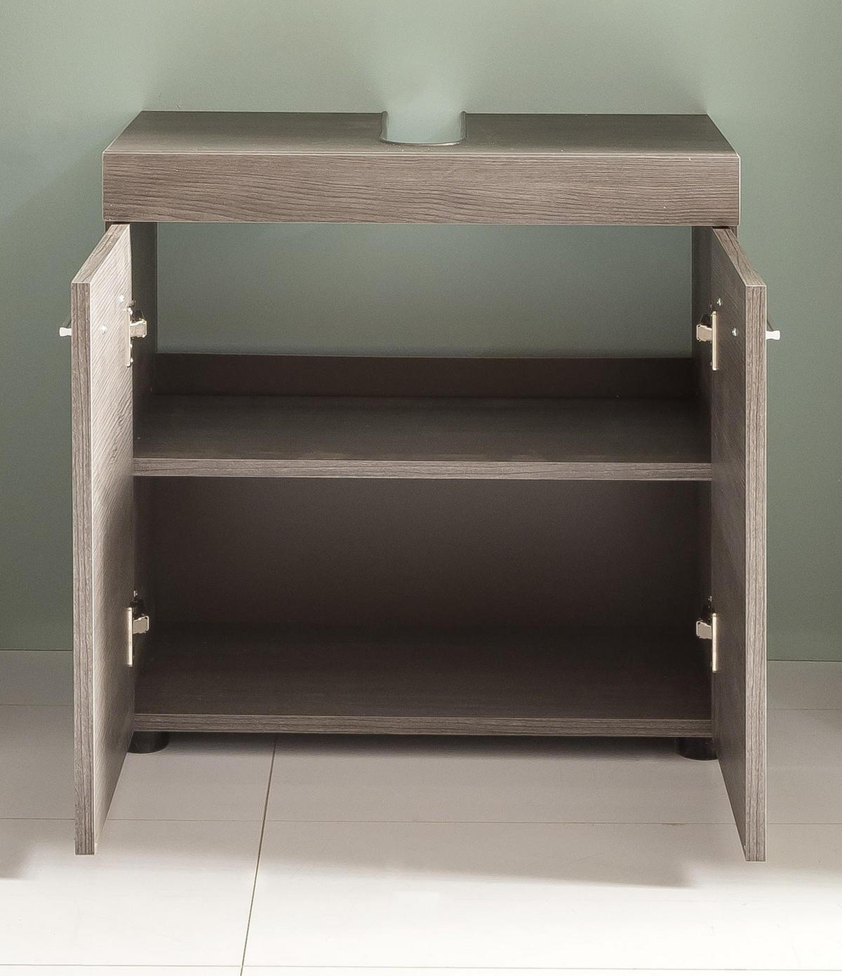 WASCHBECKENUNTERSCHRANK grau Rauchsilber 58 cm, Badschrank 2-türig - Silberfarben/Schwarz, Holzwerkstoff/Kunststoff (58/57/31cm) - Top.Furn