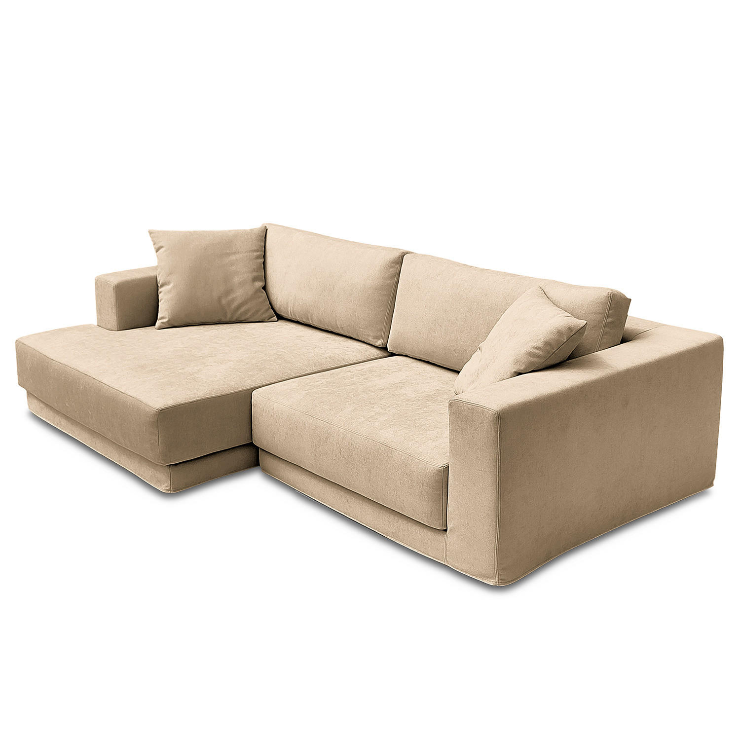 ECKSOFA mit Wechselbezug - Longchair, Webstoff - Beige/Schwarz, Kunststoff/Textil (260/155cm) - home24