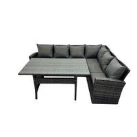 LOUNGEGARNITUR mit Esstisch Sofa Polyrattan Dunkelgrau 6-Sitzer - Dunkelgrau/Grau, Glas/Kunststoff - Fimous
