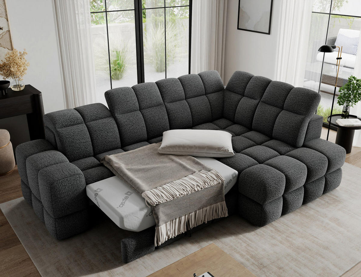 ECKSOFA Bronon mit Schlaffunktion und Bettkasten – Modernes Design, verstellbare Kopfstützen und verschiebbare Rückenlehnen - Anthrazit, Kunststoff (296/109cm) - Wohnideebilder