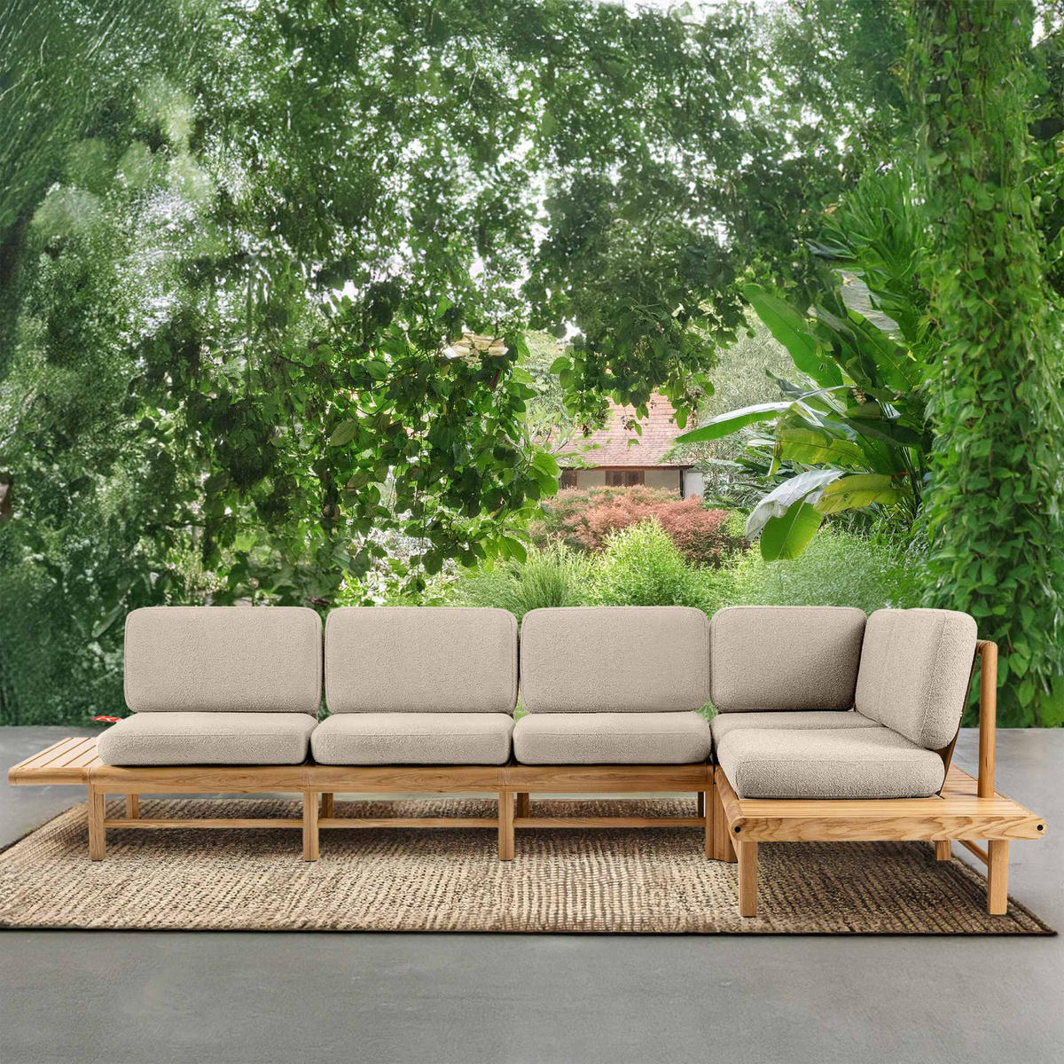 LOUNGESOFA ATREDA rechts - Creme, Holz/Textil (315/80/175cm) - KONSIMO®