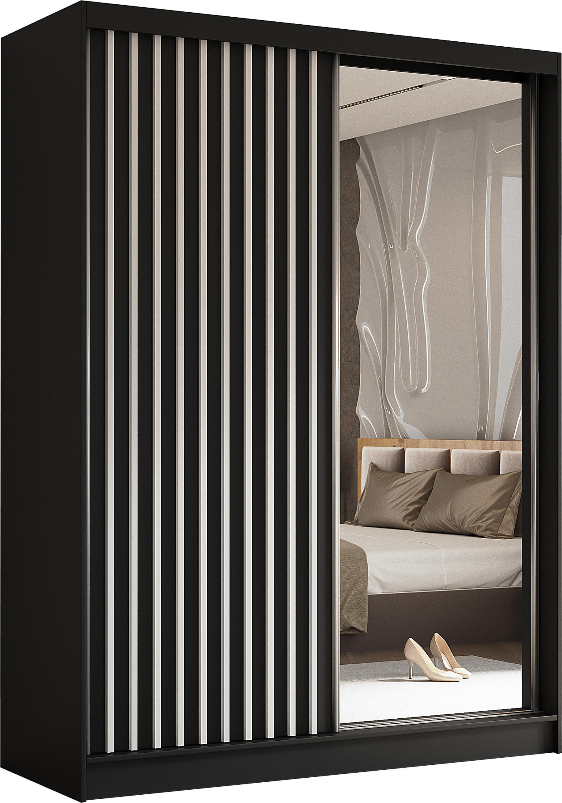 AX Living Schwebetürenschrank Schwarz, Weiß 160x216x61 cm