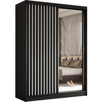 SCHWEBETÜRENSCHRANK Cabinio Schwarz Weiß 160/216/61 cm – mit Spiegel und Lamellen - Schwarz/Weiß, Holzwerkstoff/Kunststoff (160/216/61cm) - AX Living