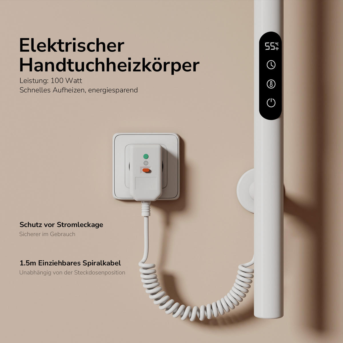 ELEKTRIČNI RADIJATOR s wlan termostatom bijeli - bijela, metal (12.5/150/14cm) - EMKE