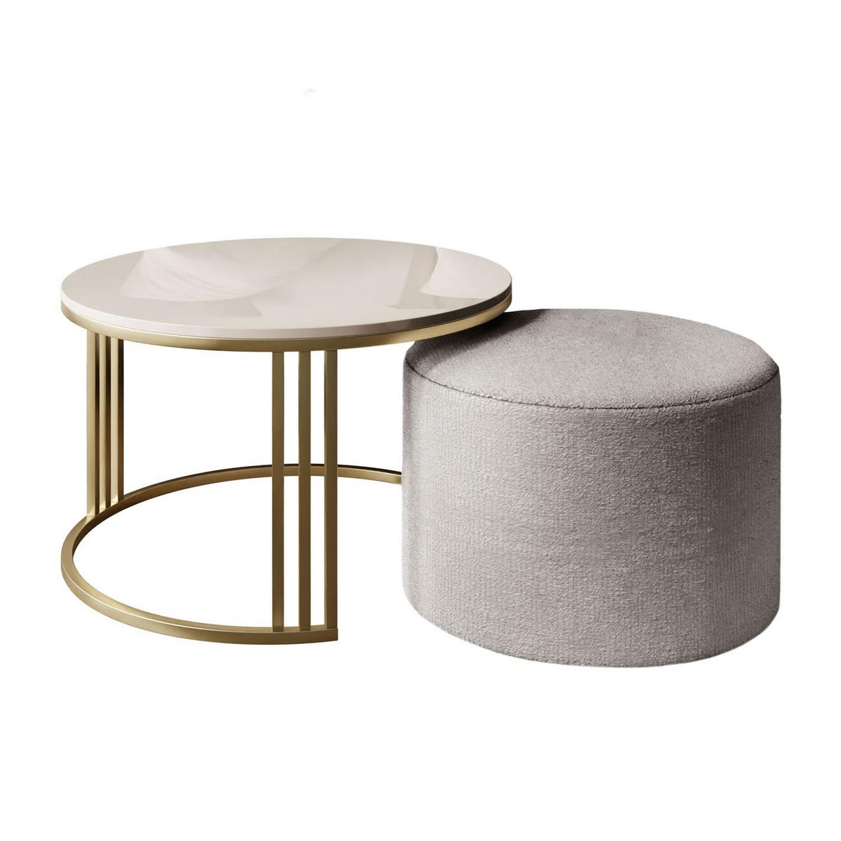 COUCHTISCH mit Hocker LORI Hochglanz gebürstetes Gold/glänzender Kaschmir/Perfect Harmony 82 - Kaschmir, Metall (70/70/49cm) - Lookway