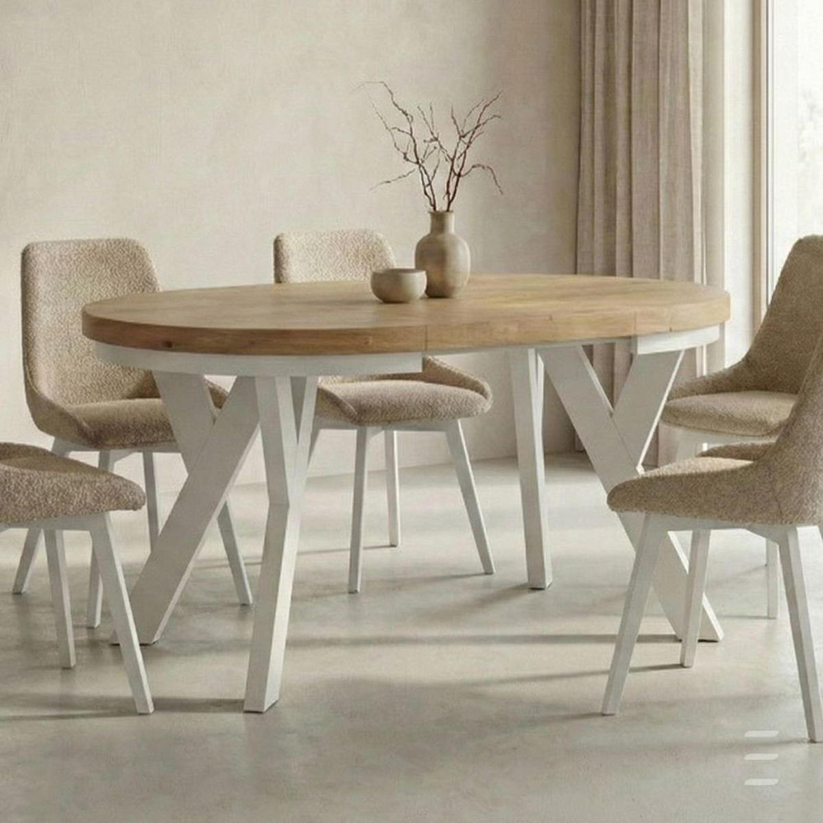 ESSTISCH Runder Ausziehbarer PERO 110/160 mit einem Ring-Gestell, Franklin Nuss / Kaschmir - Kaschmir/Dunkelbraun, Holz (160/110/77cm) - Dekori_Interiors