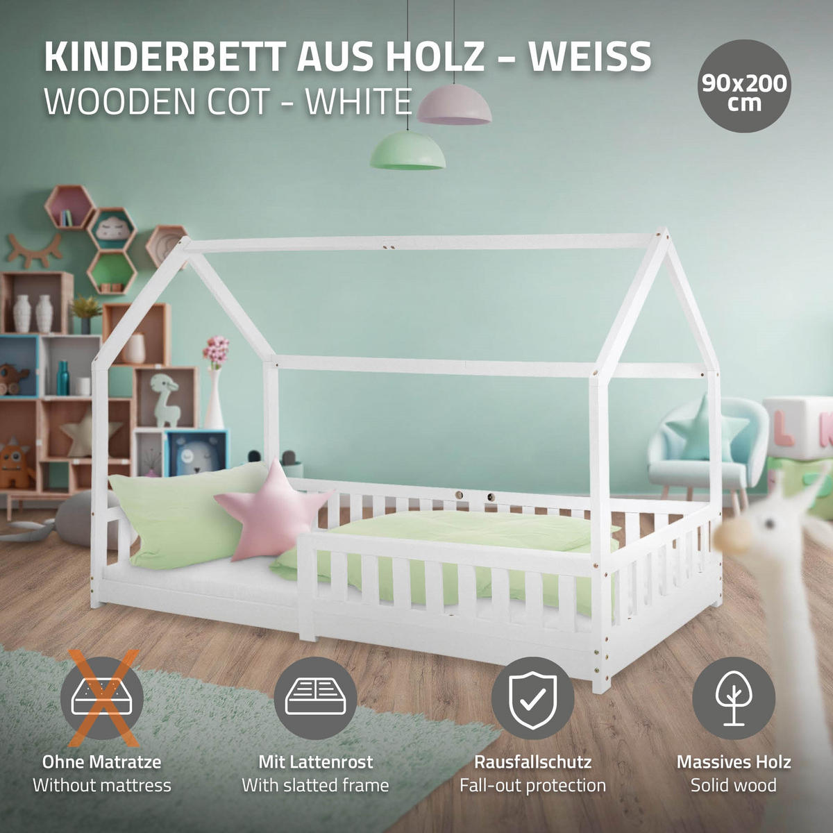 KINDERBETT mit Dach 90x200 cm Weiß - Weiß, Holz (90/200cm) - ML-DESIGN