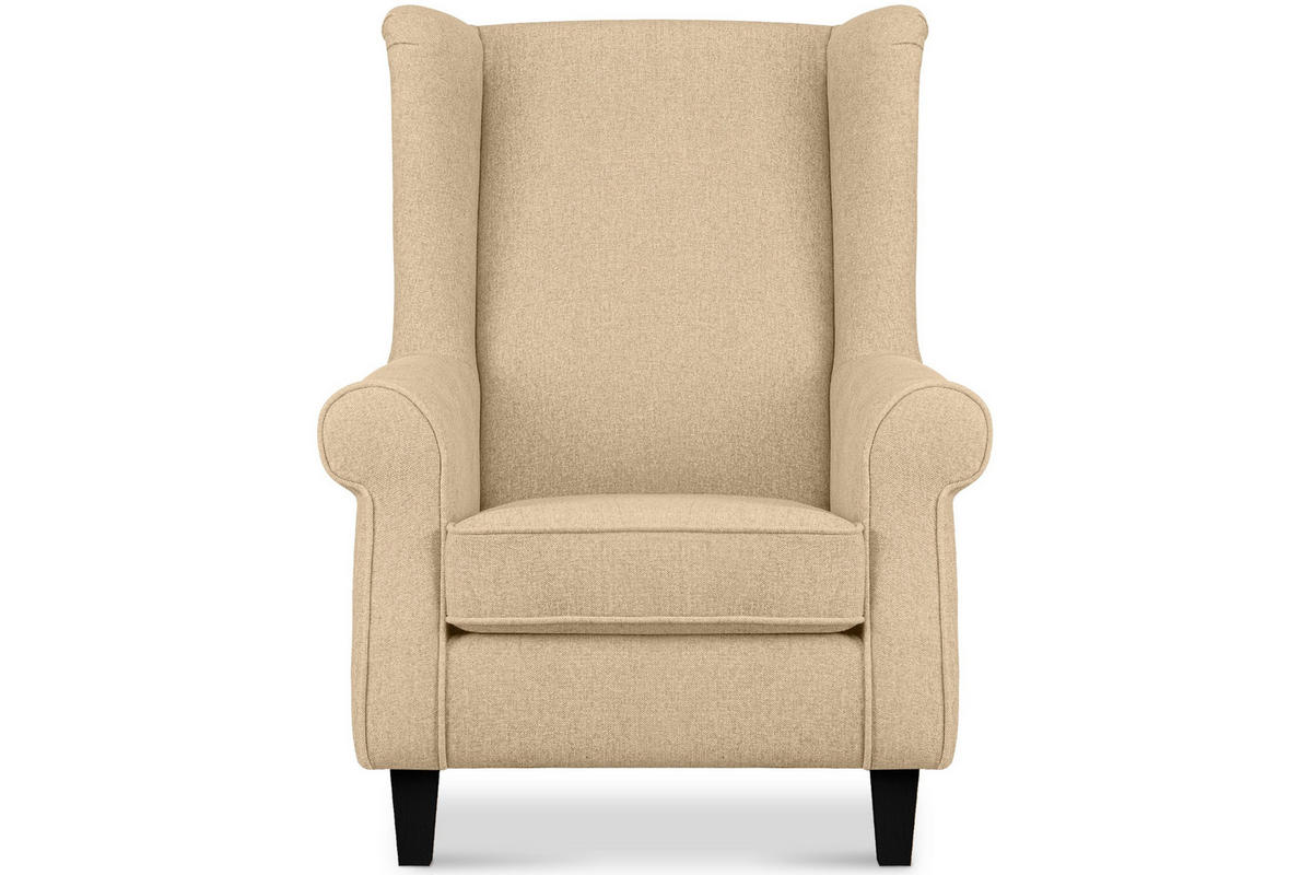 OHRENSESSEL MILES Massivholzbeine, creme/schwarz - Creme/Schwarz, Holzwerkstoff/Buchenholz (82/105/97cm) - KONSIMO®