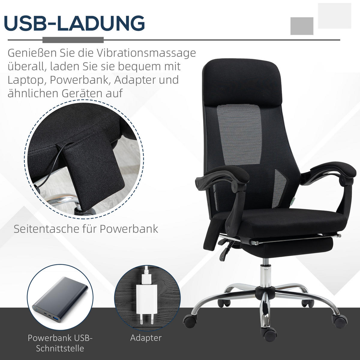 BÜROSTUHL mit Massagefunktion, Schwarz - Schwarz, Kunststoff (57/123/60cm) - Vinsetto