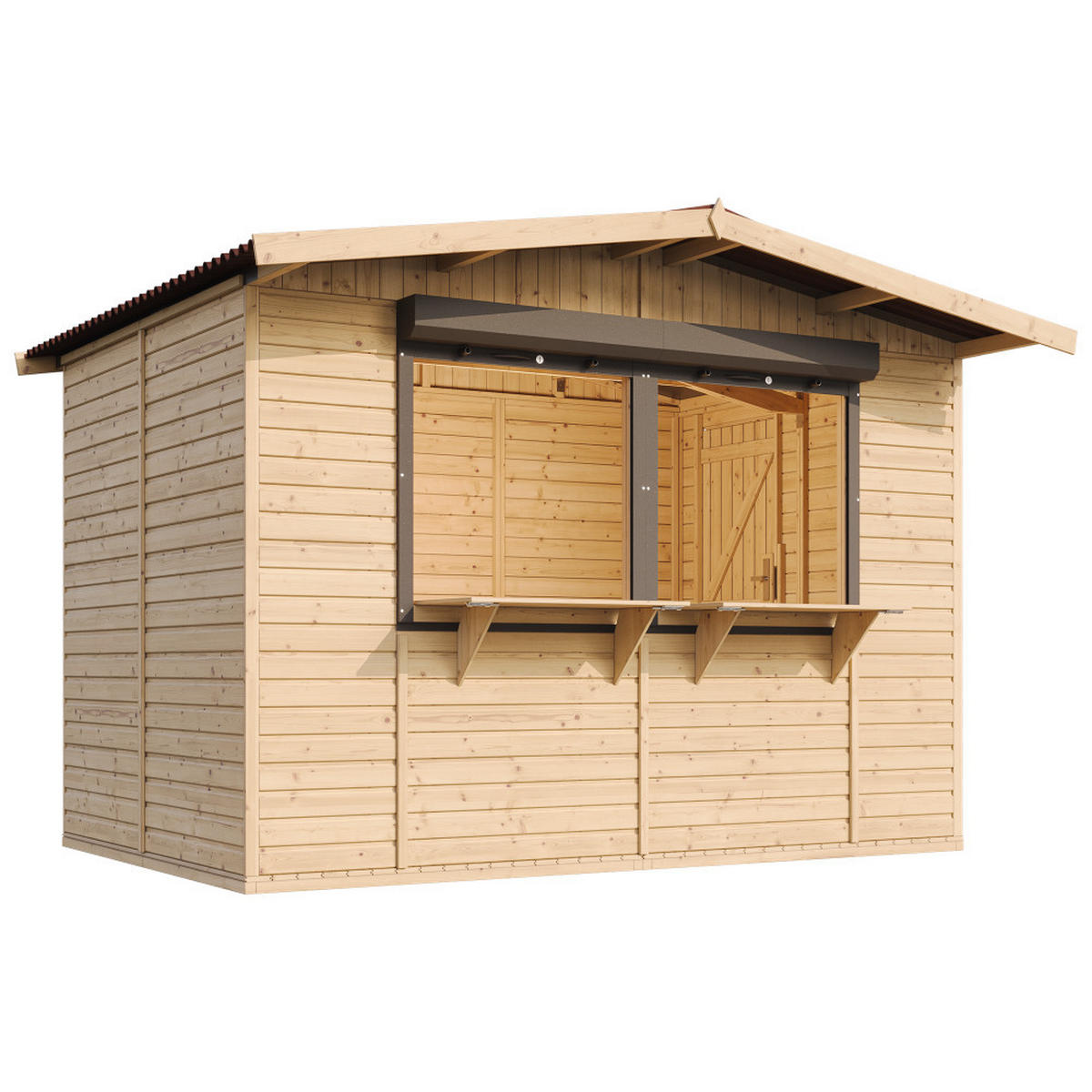 MARKTBUDE Holz M150Z Gartenhaus - 263 x 336 cm / 6 m2 - Beige, Holz (336/232/236cm) - Timbela