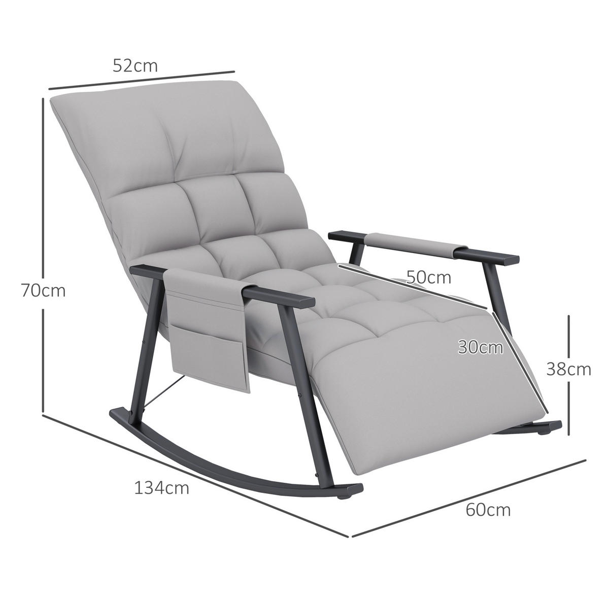 HOJDACIE kreslo 134/60/70 cm sivé s polohovateľným operadlom a bočným vreckom z polyesteru - sivá, textil (134/70/60cm) - OKWISH