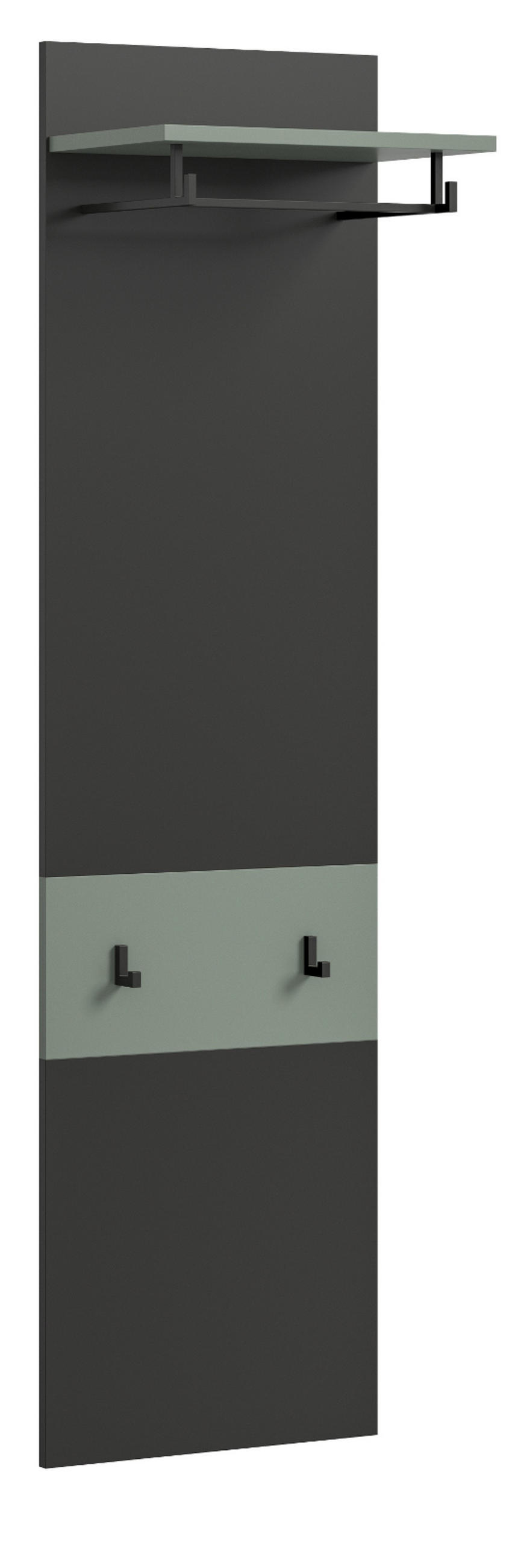 GARDEROBENPANEEL Grau und Salbei, Wandgarderobe 45 x 165 cm, Cooper - Dunkelgrau/Salbeigrün, Holzwerkstoff (45/165/29cm) - Inn.Furn