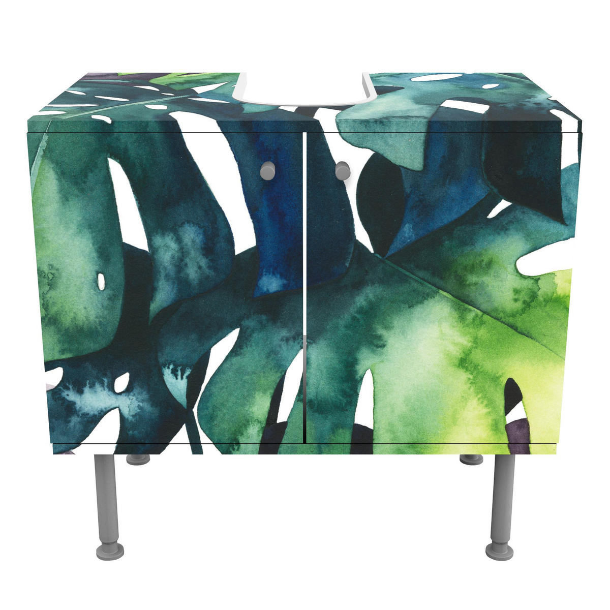 WASCHBECKENUNTERSCHRANK Exotisches Blattwerk - Monstera 60/55/35 cm - Grün, Holzwerkstoff (60/55/35cm) - Bilderwelten