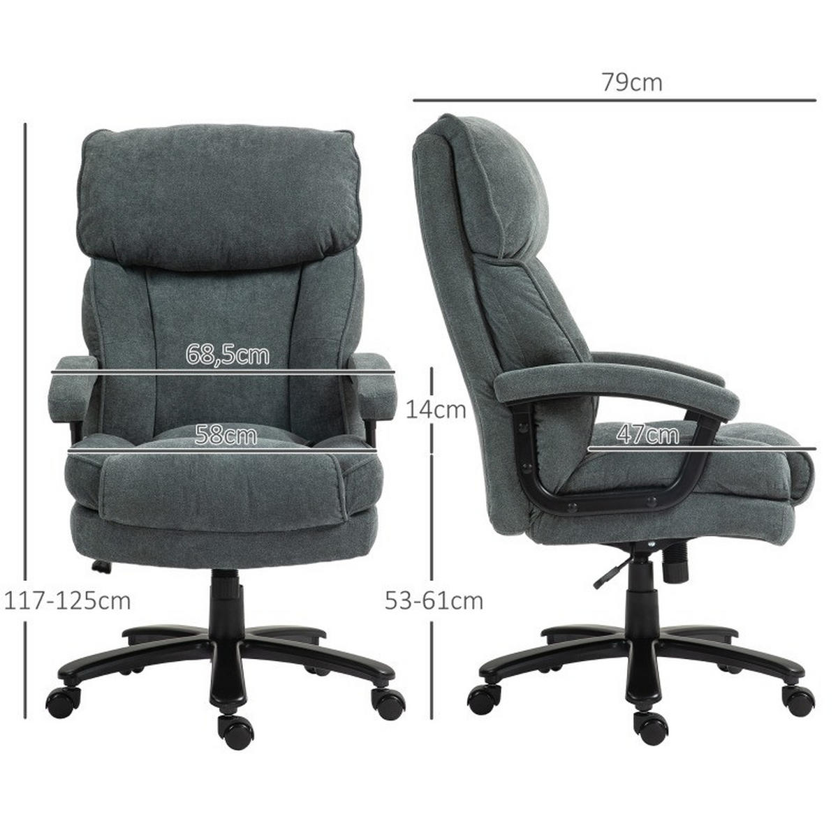 BÜROSTUHL ergonomisch höhenverstellbar 68,5 x 79 x 117-125 cm Polyester Grey - Grau, Kunststoff (79/125/68.5cm) - Meubliv