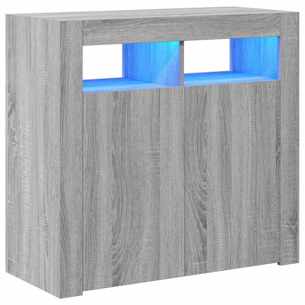SIDEBOARD mit LED-Licht 80/35/75 cm aus Holzwerkstoff Grau Sonoma Dekor - Silbereichenfarben, Holz (80/75/35cm) - vidaXL