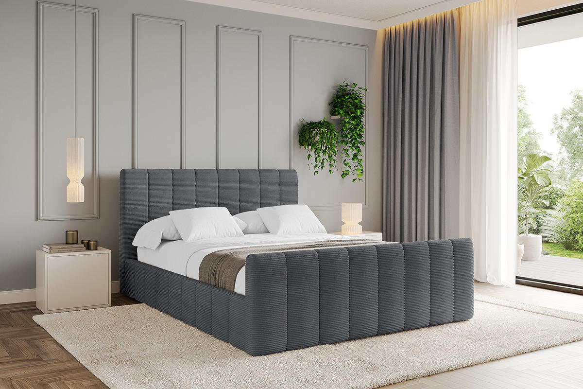 POLSTERBETT mit Bettkasten, Fußteil und Lattenrost, Boxbett mit Matratze H3/H4 - FINO-Z 180x200 Dunkelgrau - Anthrazit, Holzwerkstoff/Textil (180/200cm) - ALTDECOR