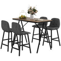 BARGARNITUR 5-teilig DE-07974 Tisch und 4 Stühle mit Knopfheftung Dunkelgrau - Dunkelgrau, Holzwerkstoff (60/91/120cm) - ComfortXL