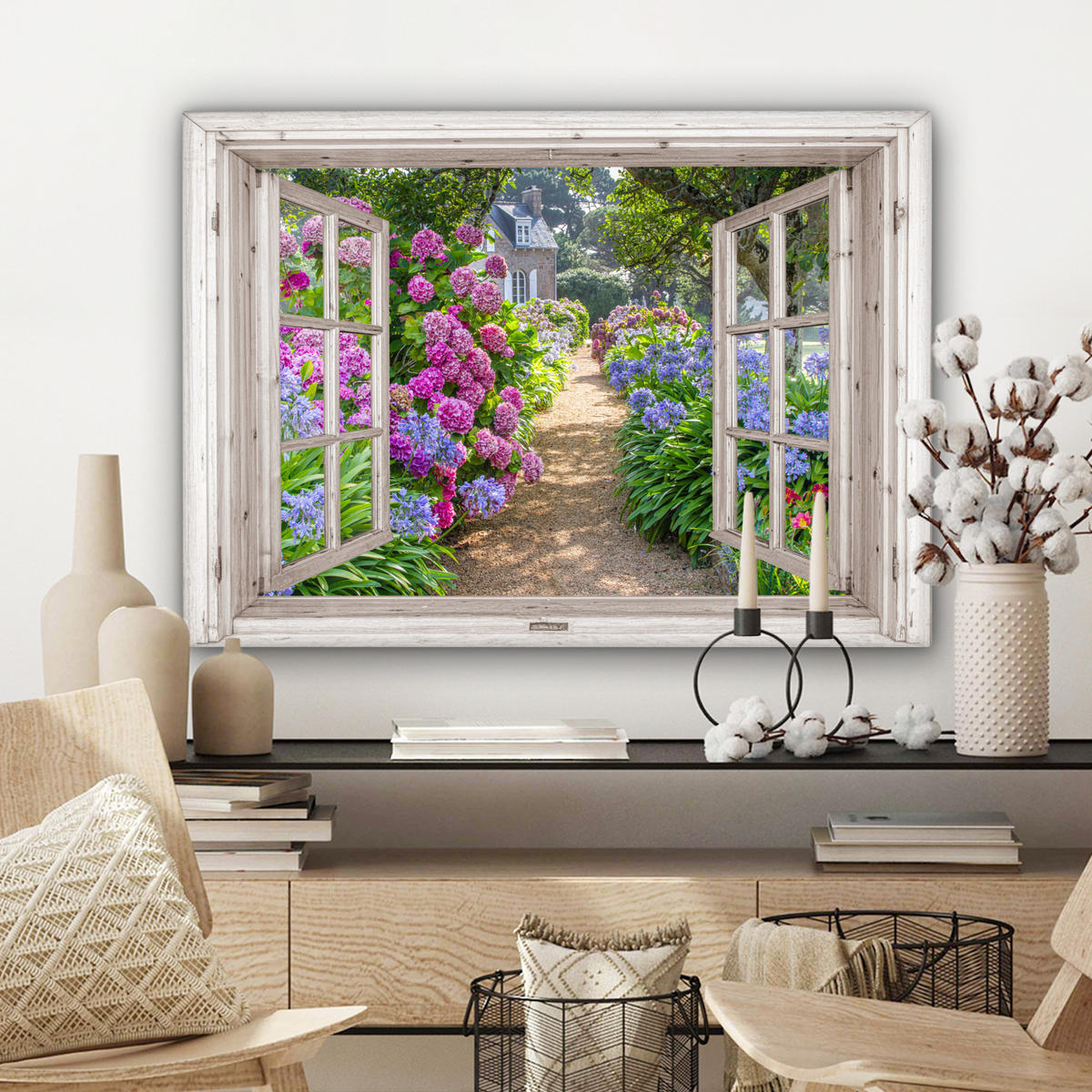 LEINWANDBILD Hortensie - Durchsichtig - Blumen - Sommer - Lila - Weg Wandbilder 80x60 cm - Lila, Textil (80/60cm) - MuchoWow