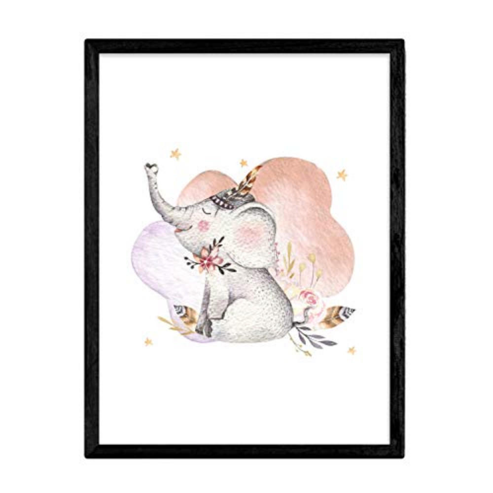 POSTER Kinder Tiere Elefant A4 Rahmenlos - Klar, Papier (29.7/5/21cm) - Nacnic