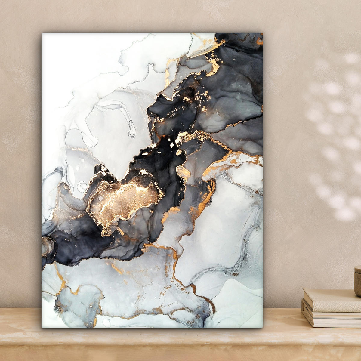 LEINWANDBILD Marmor - Schwarz - Weiß - Gold - Luxus - Abstrakt 30x40 cm - Goldfarben, Textil (30/40cm) - MuchoWow