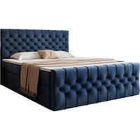 BOXSPRINGBETT Aurora mit Bettkasten, Dunkelblau Samt 180x200 cm – inkl. H3 Matratze und Topper - Schwarz/Dunkelblau, Holzwerkstoff/Kunststoff (180/200cm) - WFL GROUP
