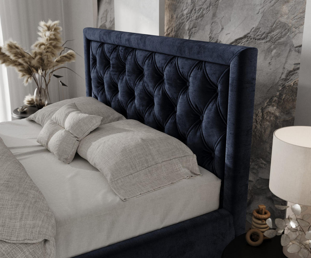 POLSTERBETT Lido 180/200 cm Marineblau im Lotta Stoff - Naturfarben/Dunkelblau, Holz/Holzwerkstoff (180/200cm) - AltaBeds