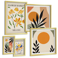 BILDER SET 5er Set - 50x50 cm & 20x30 cm & 40x60 cm Goldrahmen - Abstrakte geometrische Formen - Goldfarben, Kunststoff (40/60cm) - TULUP