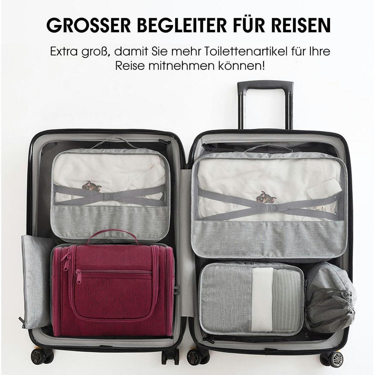 KULTURTASCHE zum Aufhängen Rot 27 x 15,5 x 59 cm - Bordeaux, Textil (5/2/5cm)
