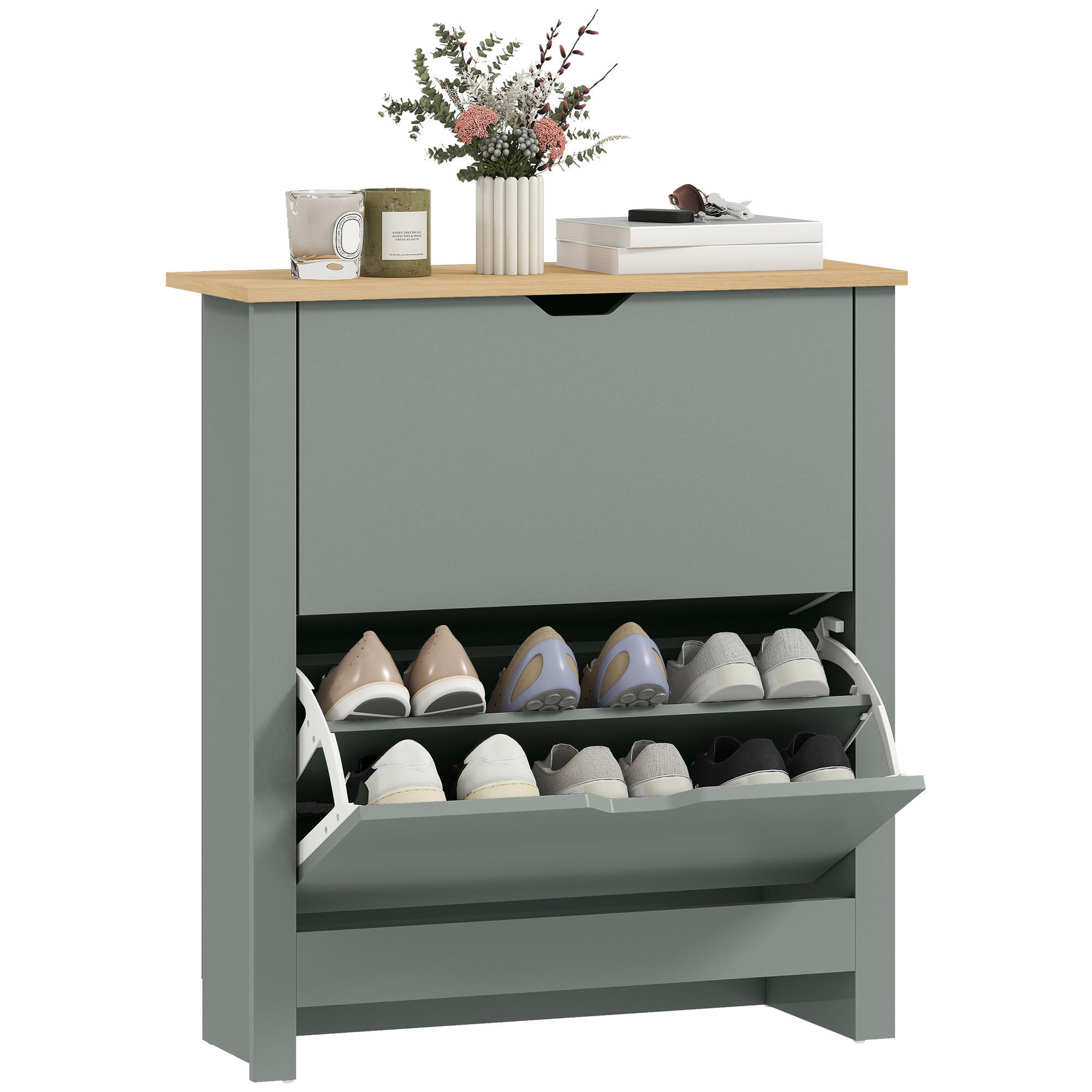 SCHUHSCHRANK,2 Klappfächer verstellbare Trennwand 72x26x80cm,hellgrau - Grau, Holzwerkstoff (72/80/26cm) - Vallsero