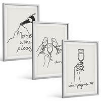 BILDER SET 3er Set - 40x60 cm Silberner Rahmen - Champagner-Wein-Linienzeichnung - Silberfarben, Kunststoff (40/60cm) - TULUP