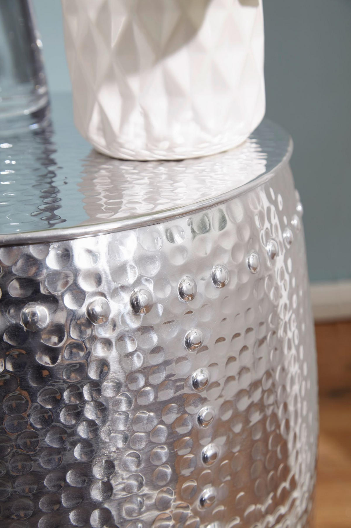 BEISTELLTISCH Aluminium Orientalisch Hammerschlag ENNS, Silber 42x42x49 cm - Silberfarben, Metall (42/42/49cm) - KADIMA DESIGN