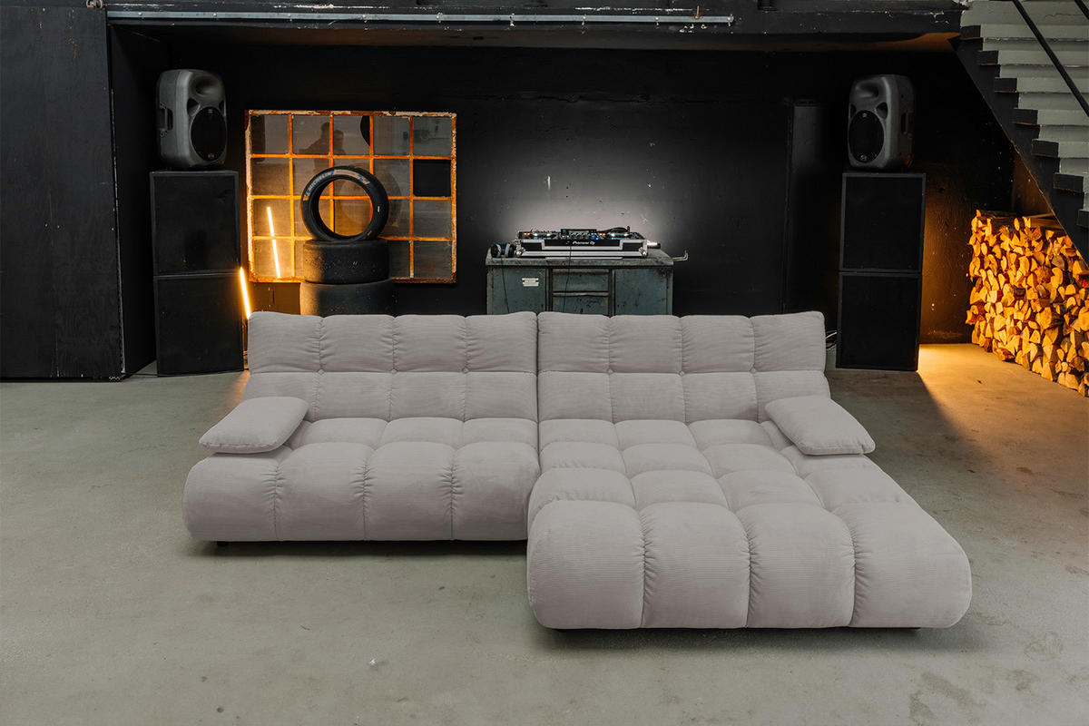 ECKSOFA VIVIEN Grau Cord - Schwarz/Grau, Kunststoff/Textil (290/178cm) - KAWOLA