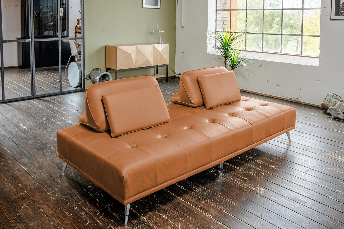 SOFA WIOLO Braun Leder - Dunkelbraun/Silberfarben, Leder/Metall (240/83/110cm) - KAWOLA