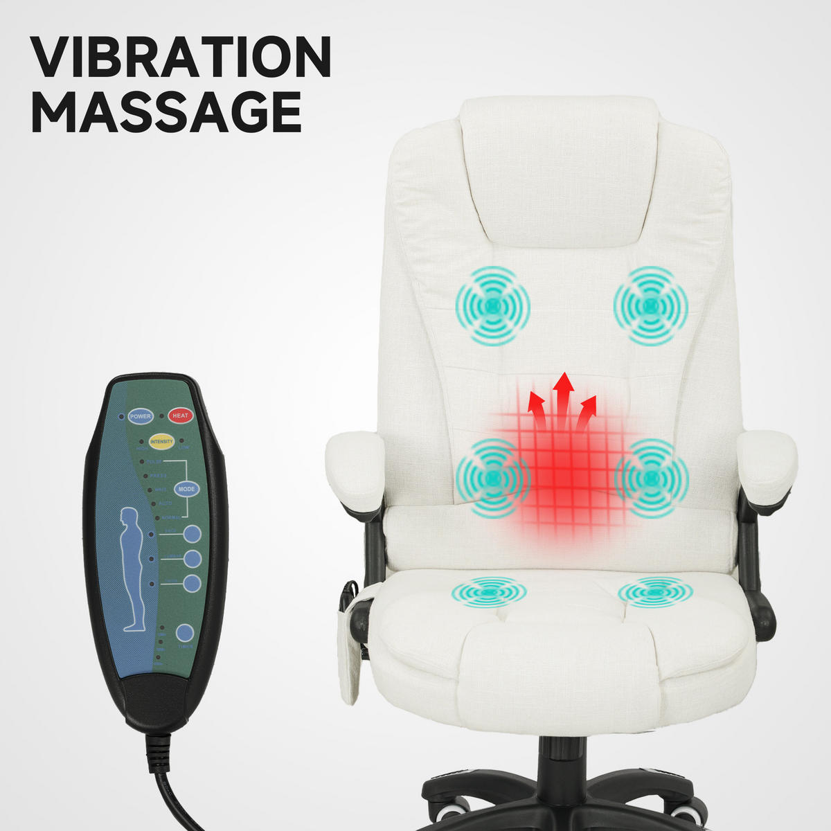 MASSAGESESSEL Chefsessel Gamingstuhl Drehstuhl Massagebürostuhl Cremeweiß - Schwarz/Weiß, Kunststoff/Textil (74/116/67cm) - Vinsetto