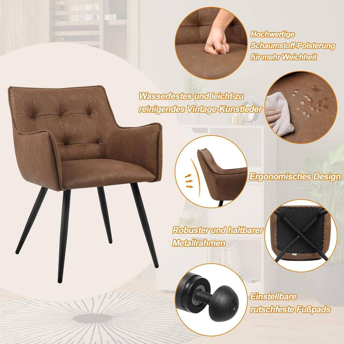 ESSZIMMERSTUHL Kunstlederbezug, Braun - Schwarz/Braun, Kunststoff/Textil (54/80/56cm) - Woltu