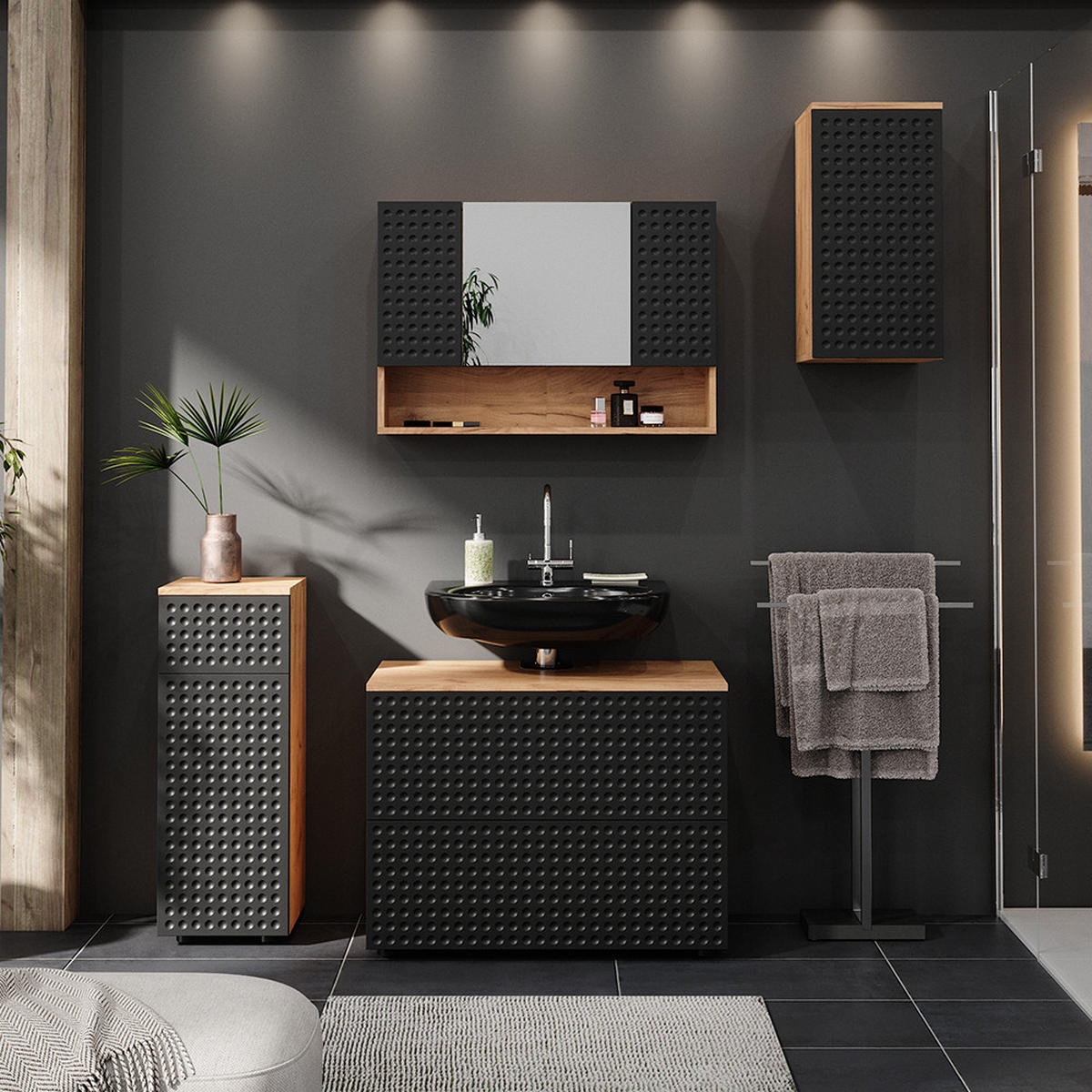 BADSPIEGELSCHRANK Irma Anthrazit gepunktet 80.1 x 55 cm - Anthrazit, Holzwerkstoff (80.1/55/17cm) - Vicco