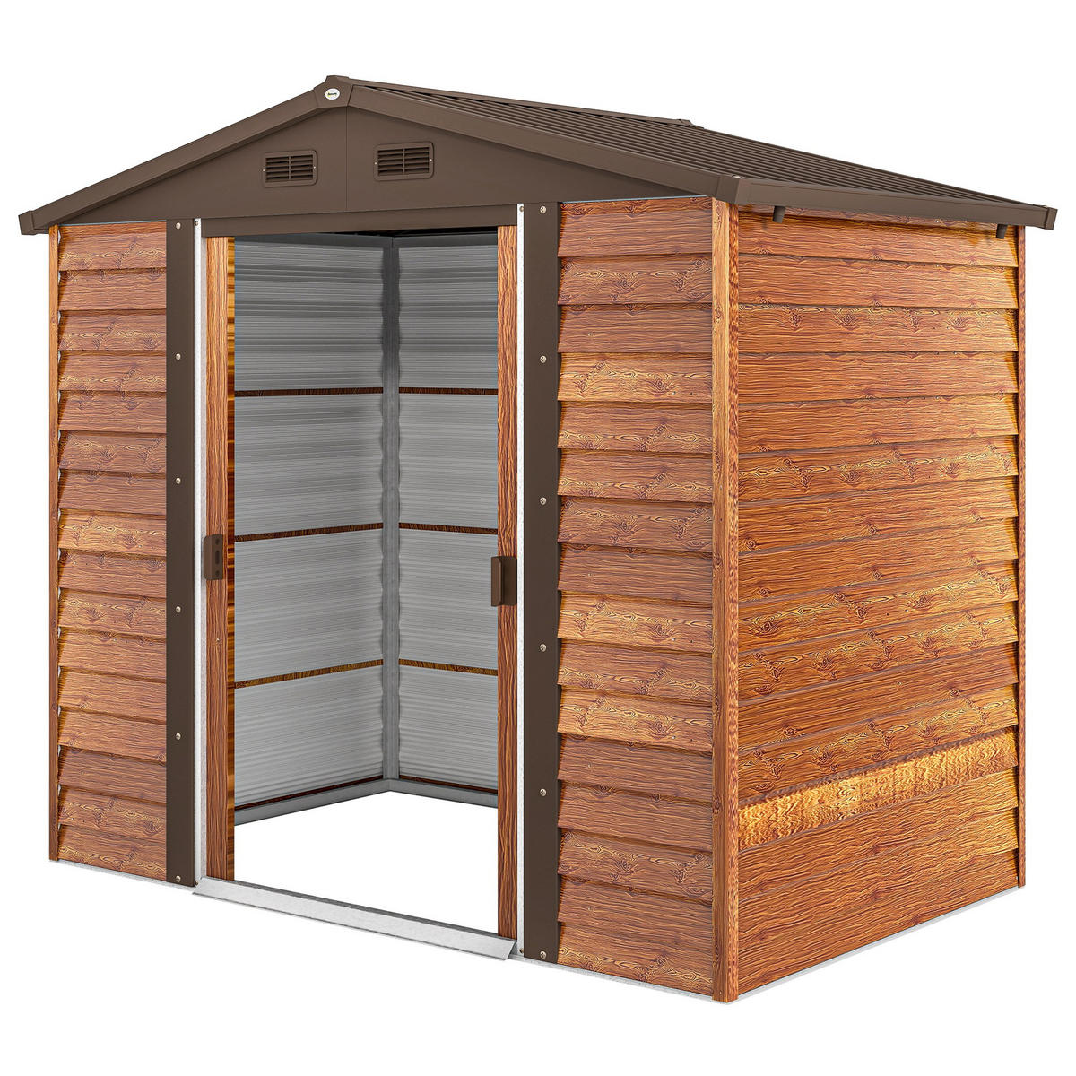 GARTENSCHUPPEN DE-08119 mit Doppelschiebetür & Fenster, Holzoptik Braun - Braun, Metall (152/208.7/235.7cm) - ComfortXL