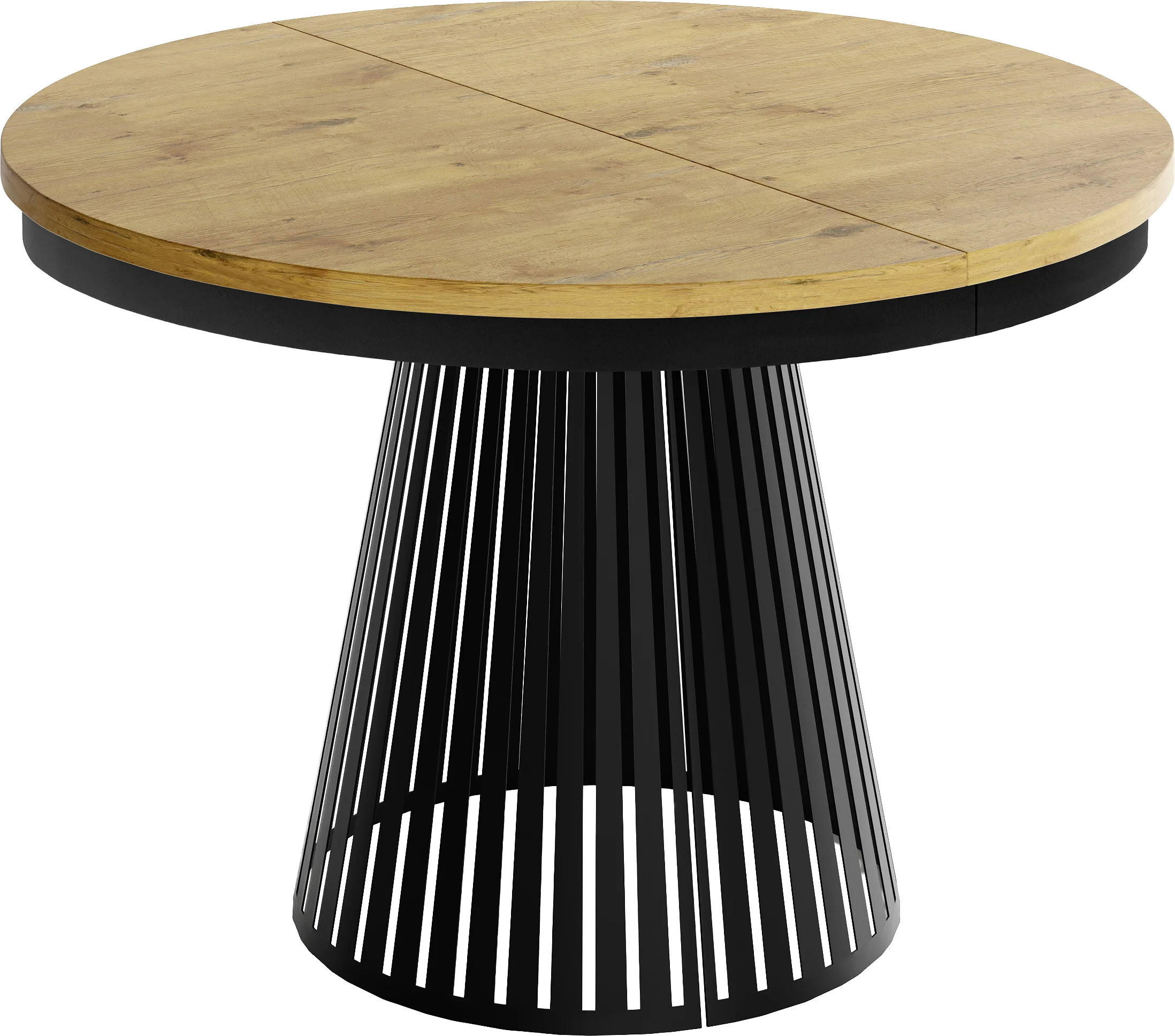 JEDÁLENSKÝ STÔL Naro Okrúhly Rozkladací s Čiernou Lamelovou Podnožou, Dub Lancelot 100-176/100/76 cm - hnedá/čierna, kov/kompozitné drevo (100/176/76cm) - WFL GROUP