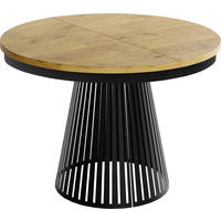 ESSTISCH Naro rund ausziehbar mit Schwarzem Lamellen-Metallgestell, Braun 100-180/100/76 cm - Eichefarben/Schwarz, Holzwerkstoff/Metall (100/176/76cm) - WFL GROUP