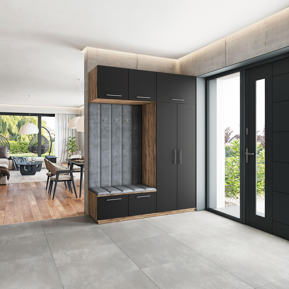 GARDEROBENSCHRANK REMA 180/240/60 cm Modern Garderobe-Set Eiche Lefkas - Eichefarben/Schwarz, Holzwerkstoff (180/240/60cm) - MASSENO