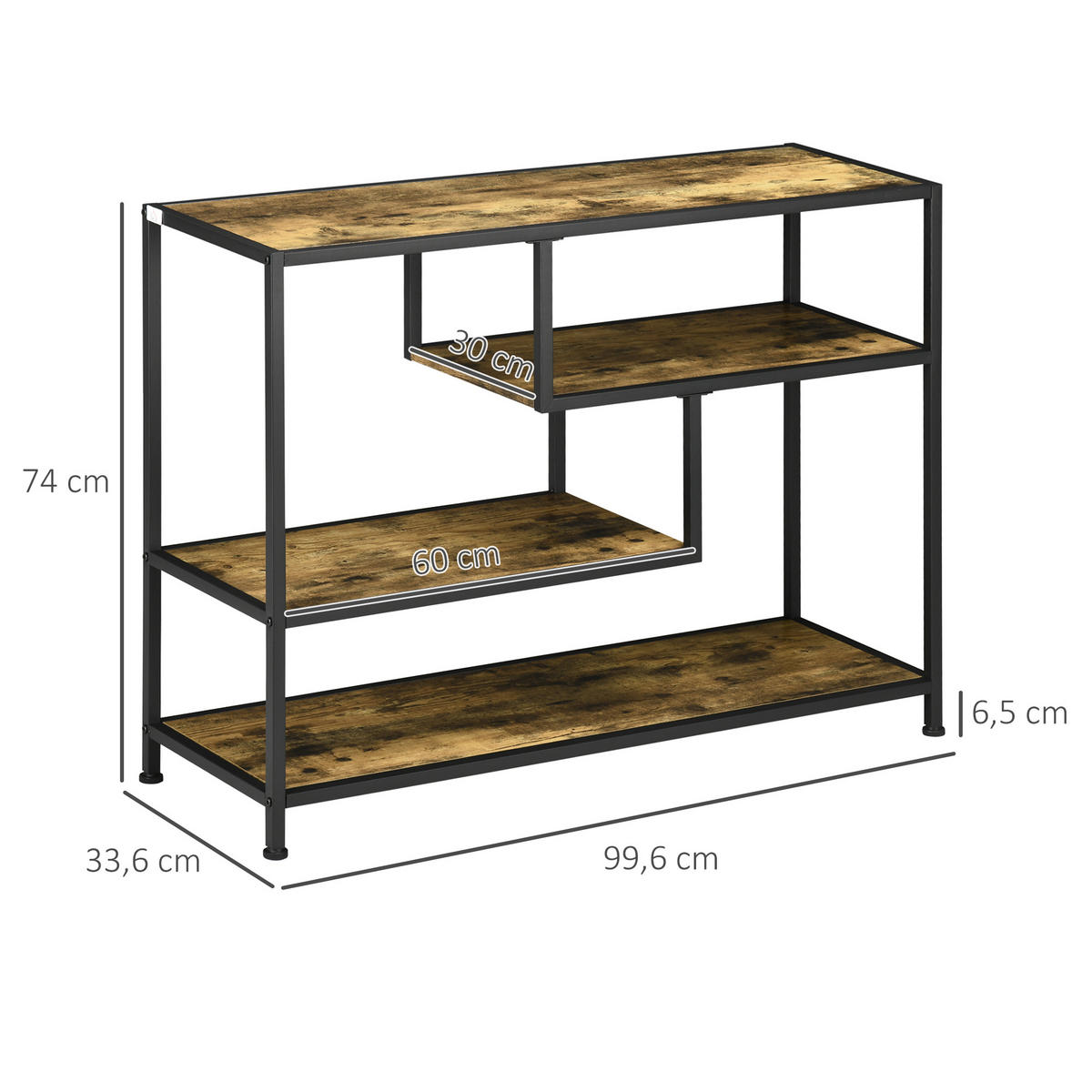 KONSOLENTISCH Flurtisch mit 4 Ebenen Stahlbeine für Diele Braun 99,6x33,6x74cm - Braun, Holzwerkstoff/Metall (99.6/33.6/74cm) - HOMCOM