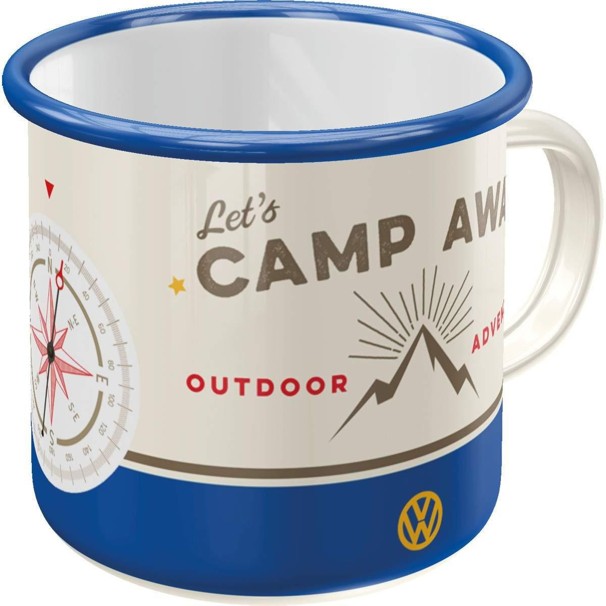 EMAILLE-BECHER 360 ml Volkswagen VW Bulli Let's Camp Away - Currygelb/Creme, Metall (0.36L) - Nostalgic-Art