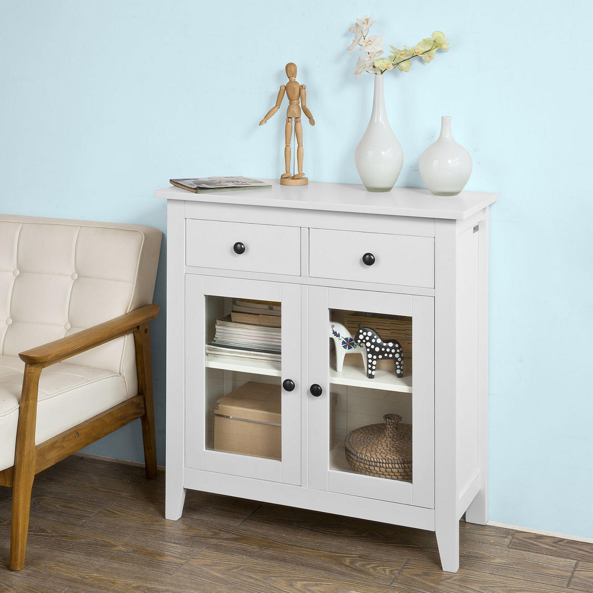 VITRINE Weiß - Weiß, Holzwerkstoff (80/86/32cm) - SoBuy