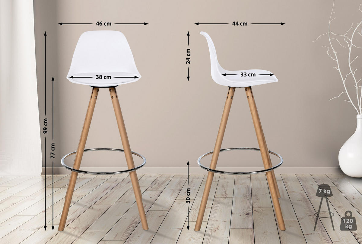 BARHOCKER Lederlook weiß - Eukalyptusholzfarben/Weiß, Holz/Textil (38/99/44cm) - CLP
