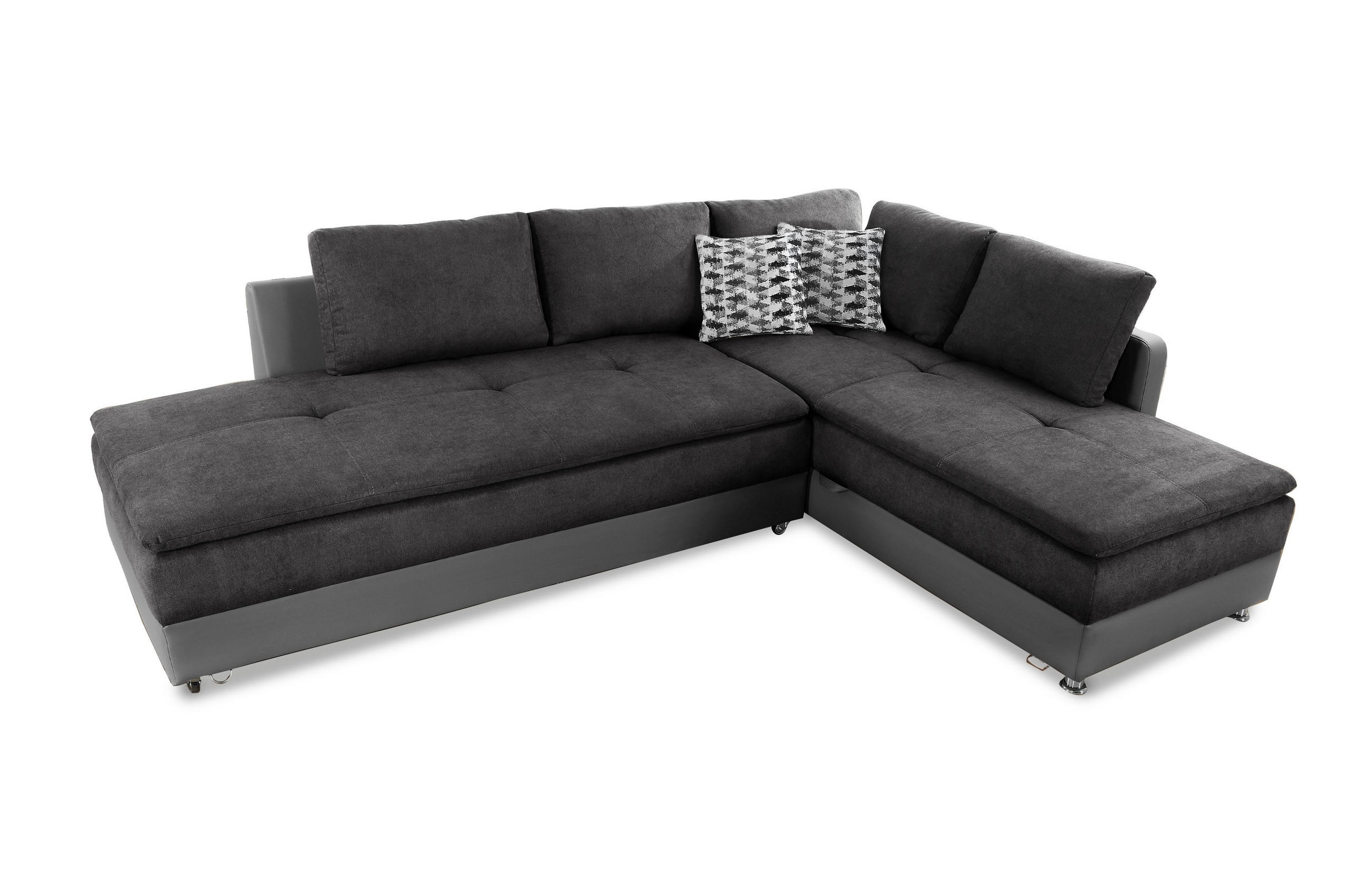 ECKSOFA-DAUERSCHLÄFER Doppelbett Boxspring Federkern Topper, Schwenkteil links B306/T223/H95 cm, Kunstleder Grau+Mikrofaser Anthrazit / 15105 - Chromfarben/Anthrazit, Textil/Metall (306/223cm) - luma-home