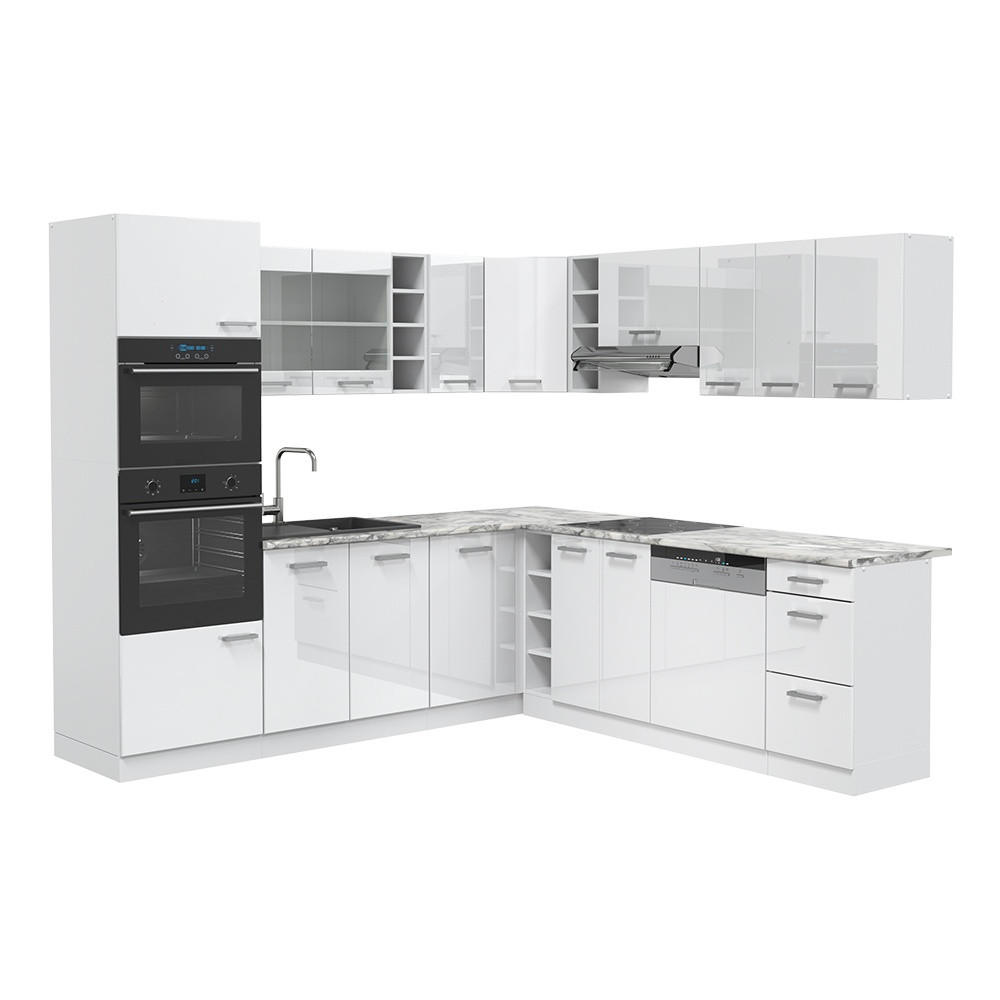 HÖRNKÖK R-Line, Vit högblank/Vit, 247 x 237 cm utan bänkskiva - Vit/Vit högglans, Träbaserade material (247/206.8/46cm) - Vicco