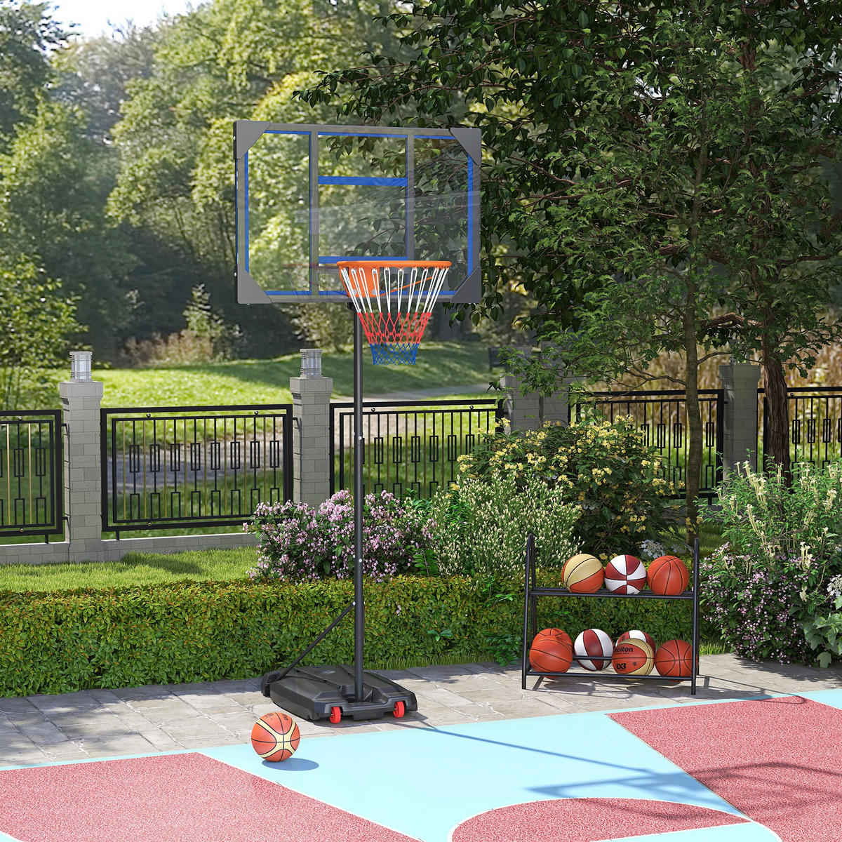 BASKETBALLKORB DE-18521 höhenverstellbar 210-260 cm Blau - Blau, Kunststoff (53/82cm) - ComfortXL