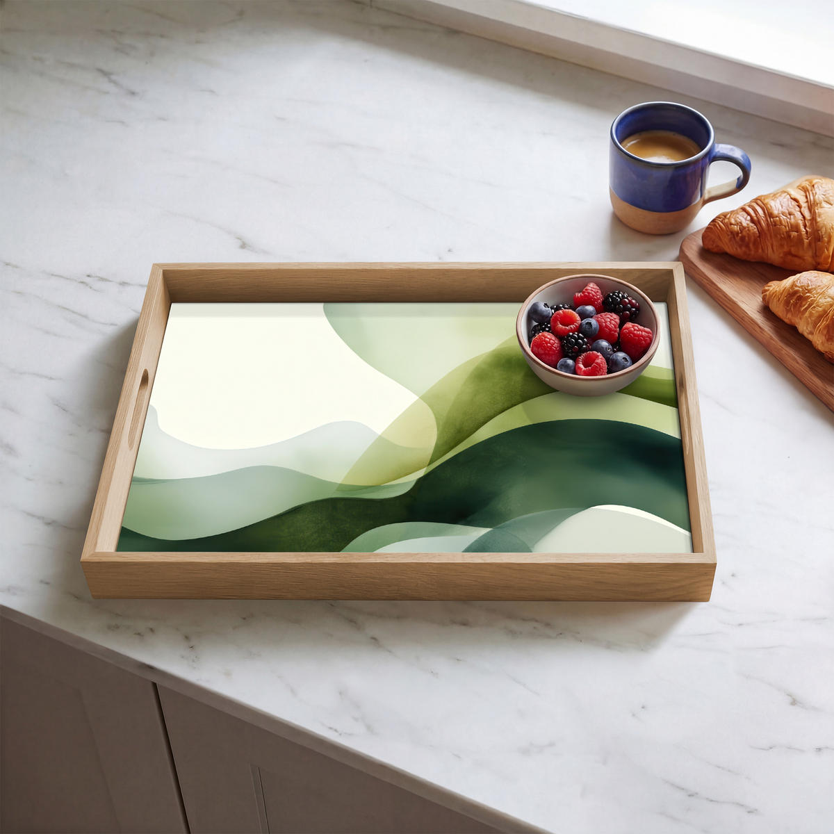 SERVÍROVACÍ PODNOS Vlny - abstraktní - světle zelená - ornamentální 50x35 cm - zelená barva, dřevo (50/5/5cm) - OnlyWow