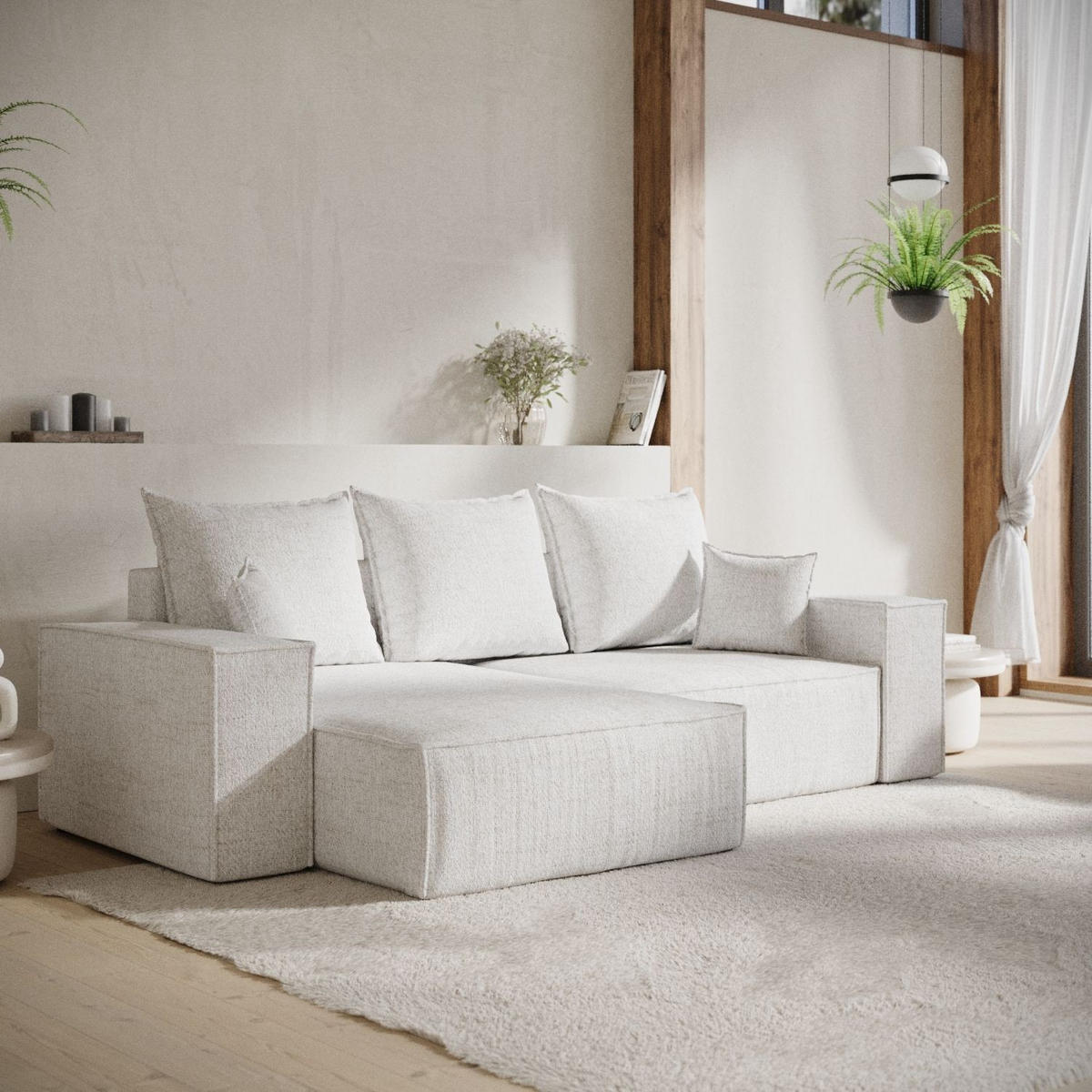 ECKSOFA SENSO mit Schlaffunktion Creme im Neve Stoff - Creme/Schwarz, Holz/Holzwerkstoff (255/148cm) - AltaBeds